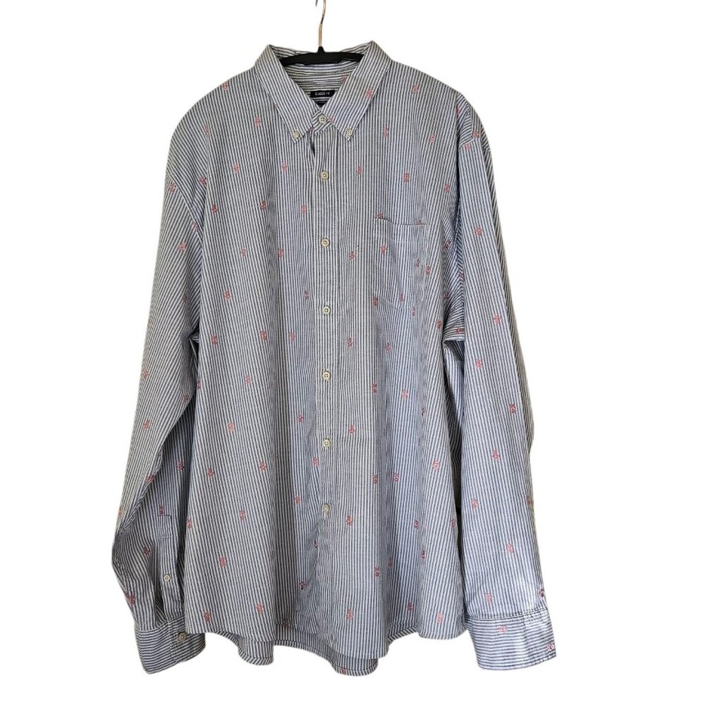 Crown & Ivy Mens blue and white striped Pink Skull & Crossbones Button down XXL